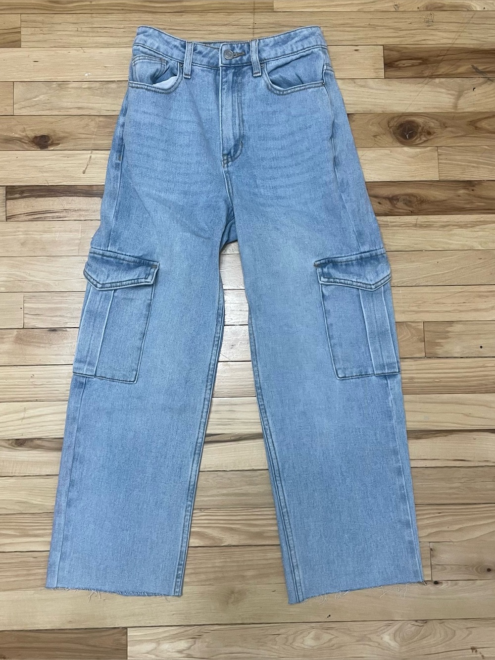 PacSun High Rise 90s Boyfriend Side Cargo Pockets Cropped Jeans Raw Hem